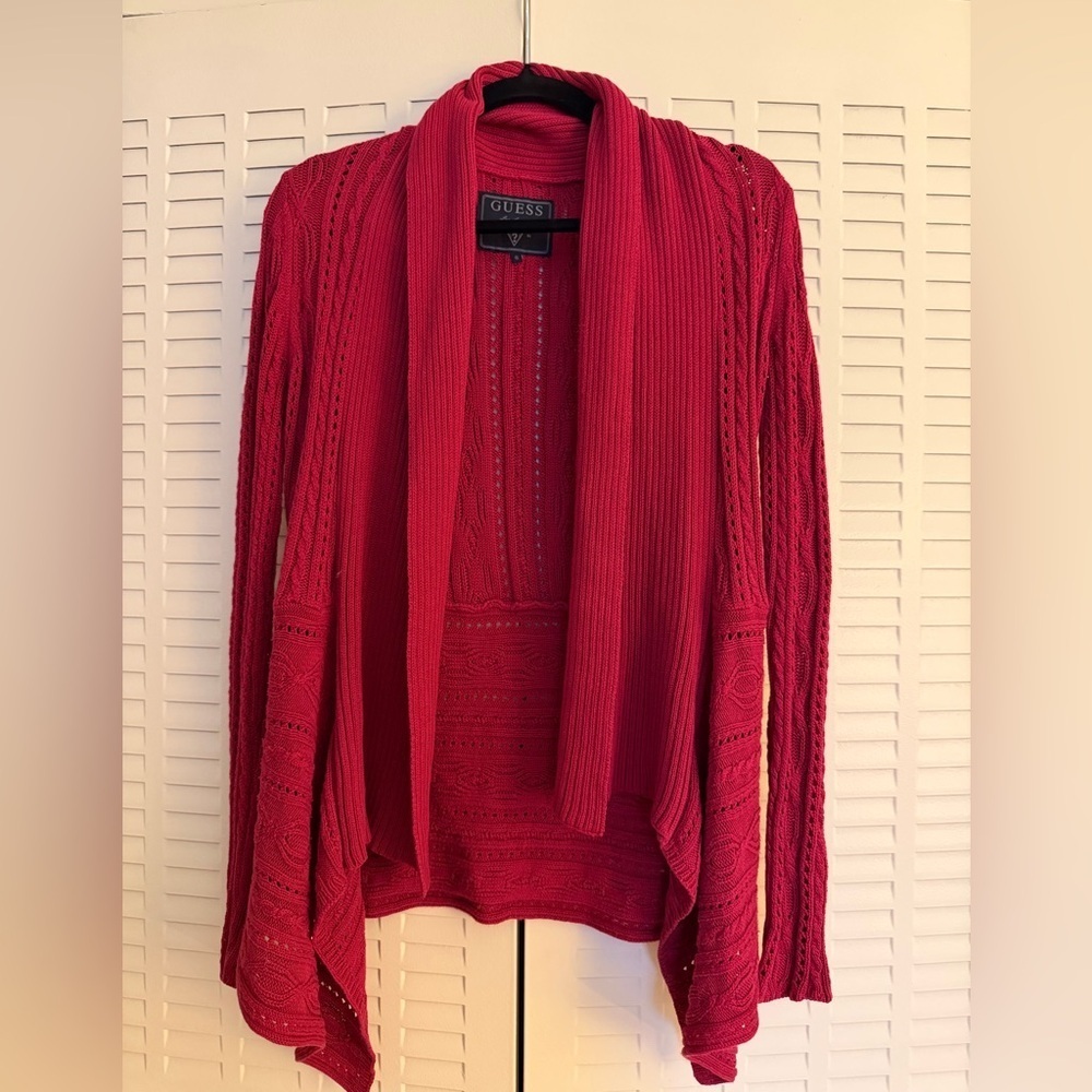 GUESS Red Knit Open Front Cardigan | Draped Waterfall | Size S